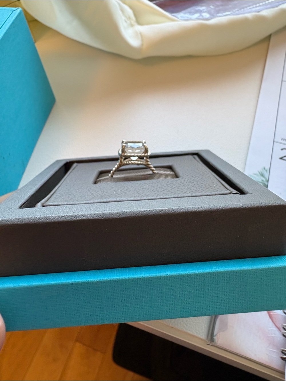 Birks Cushion-Cut White Stone Silver Ring - Women's Ring - Picture 3 of 5